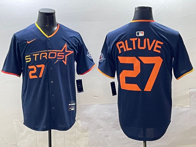 Men Houston Astros #27 Altuve Drak Blue Three generations Joint Name 2025 Nike MLB Jersey style 3->houston astros->MLB Jersey